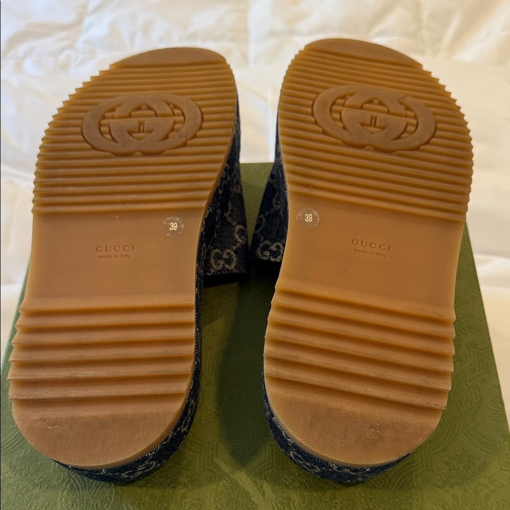 Gucci Denim and Brown Wedge Sandals - Picture 3 of 3